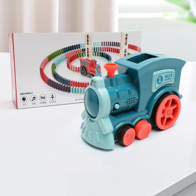 Electric Domino Train Toy Automatic Blocks Laying Car Kids Puzzle Game Set