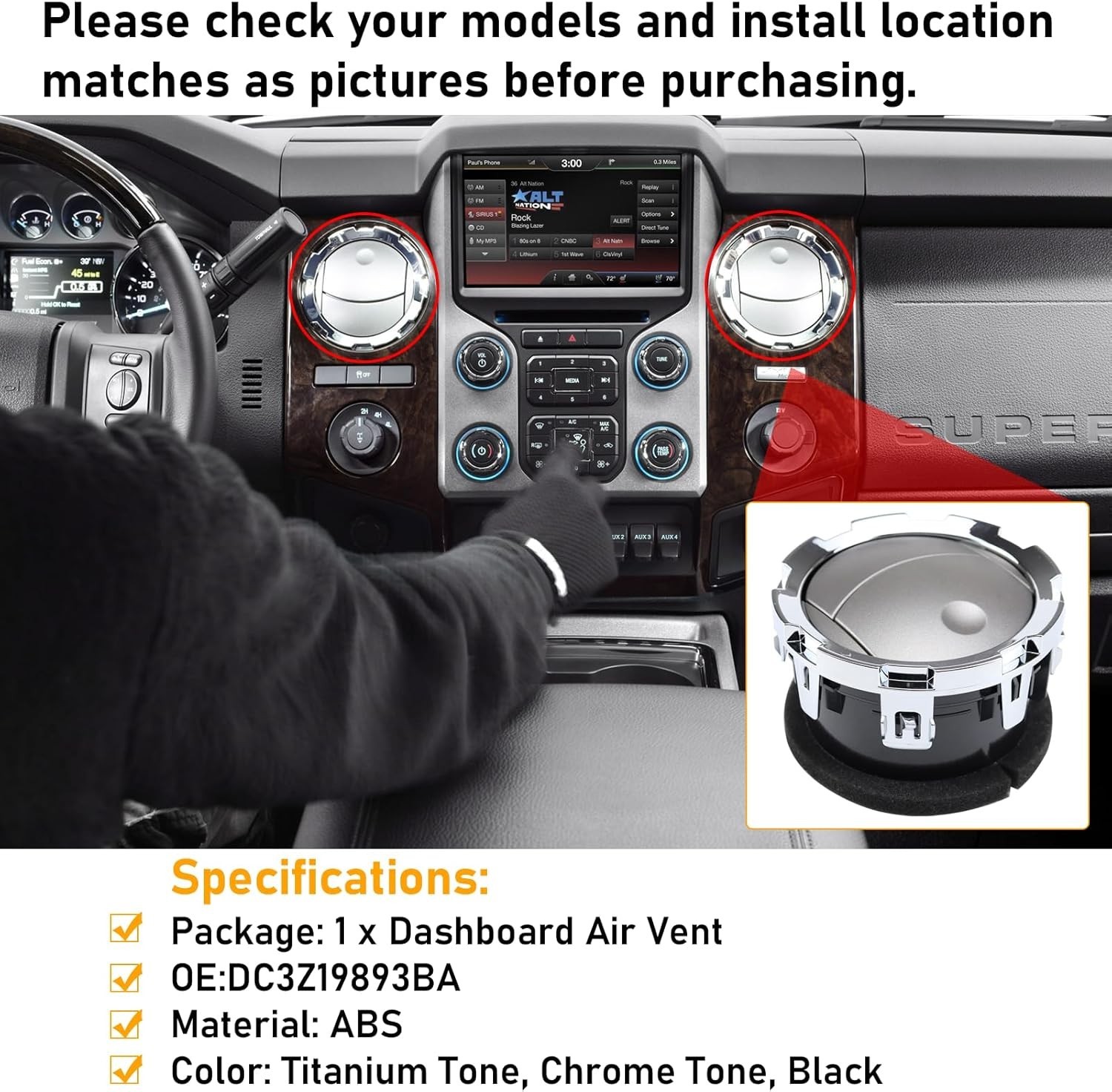 Compatible with 2011-2016 Ford Dash Air Vent,AC Heater Air Vent for F250 F350…