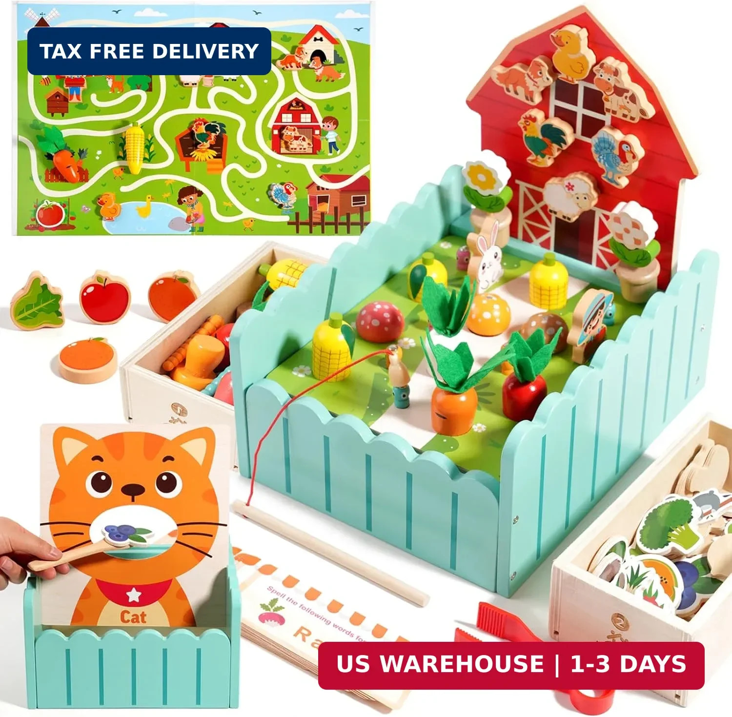 INIFEIDALA Montessori Farm Learning Game with Challenge Cards for Toddlers 3-5 –