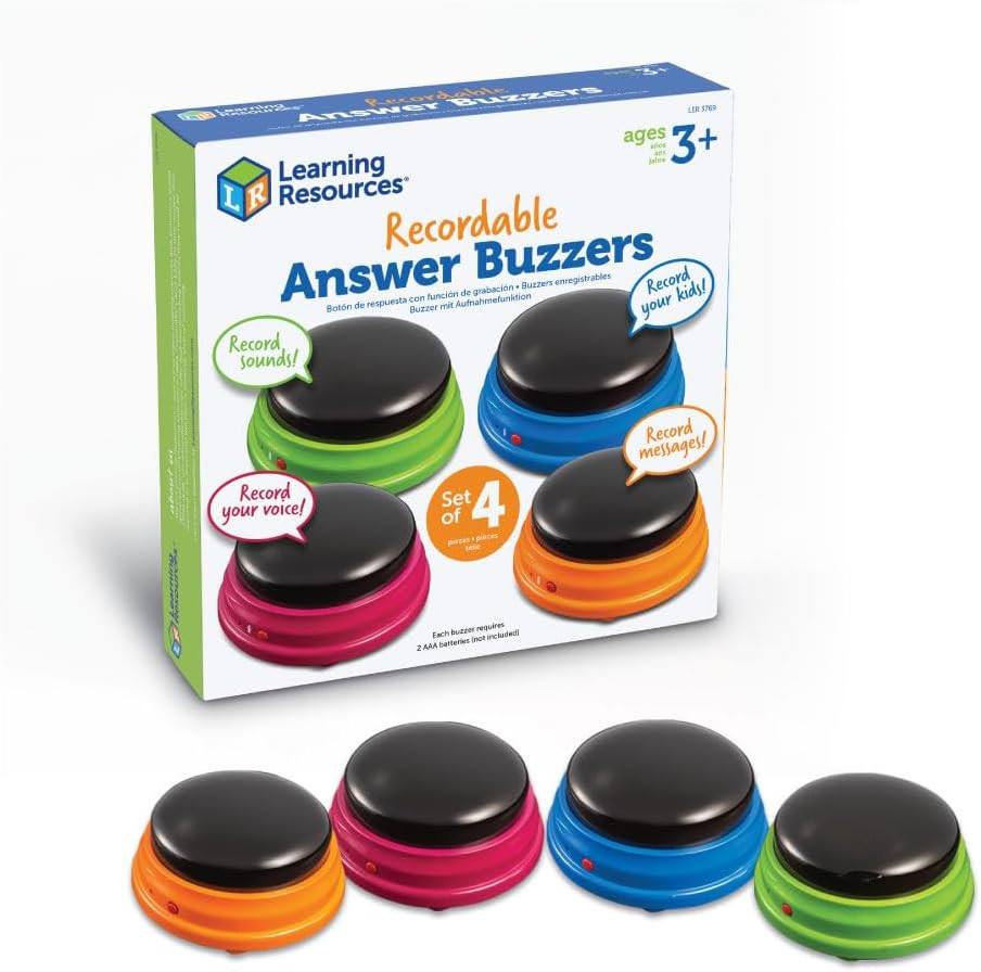 Recordable Answer Buzzers – Set of 4, Ages 3+ | Pre-K Personalized Sound Buzzers
