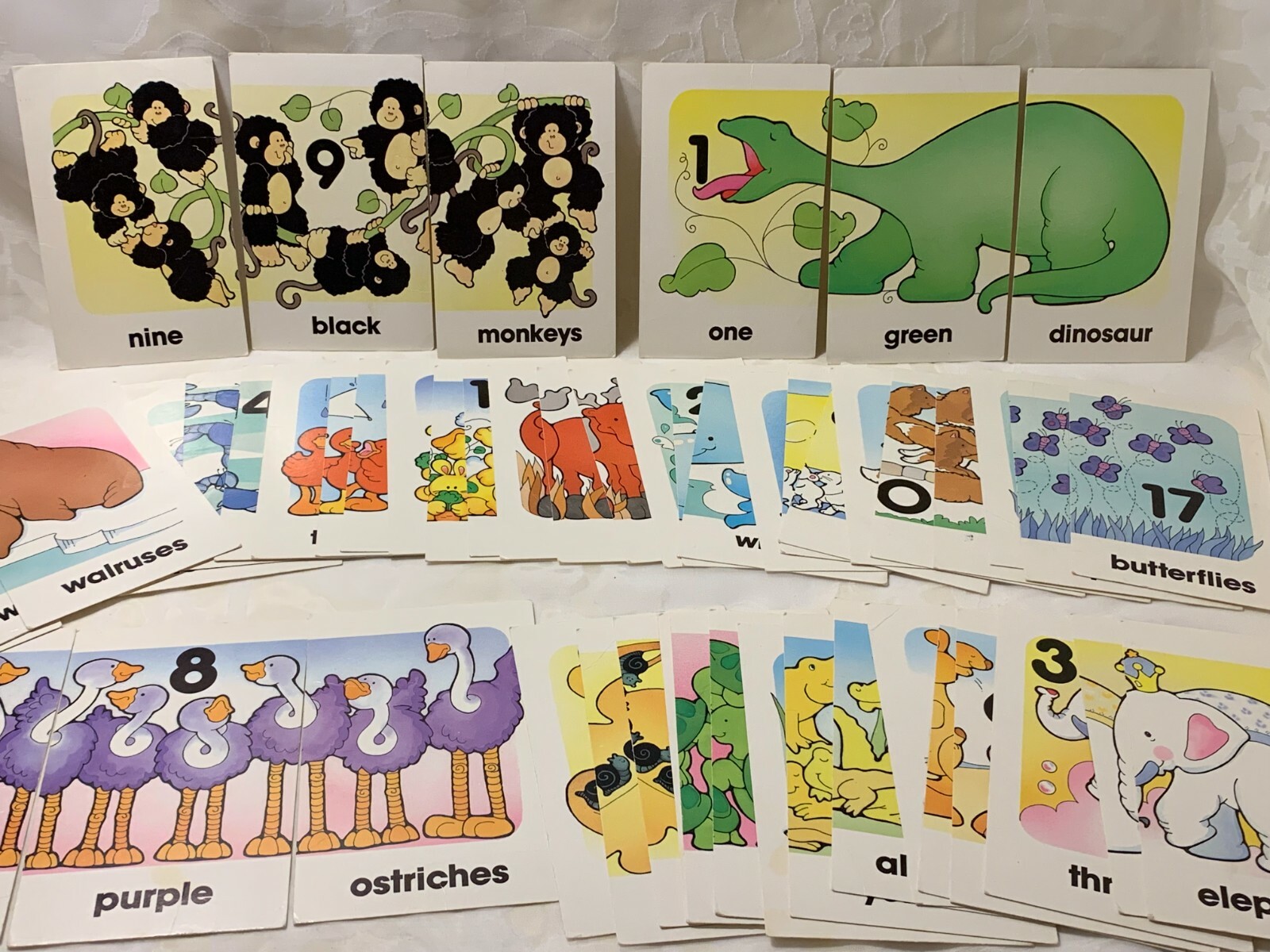 Word Flashcards Example: One Green Dinosaur/One Sad Rectangle