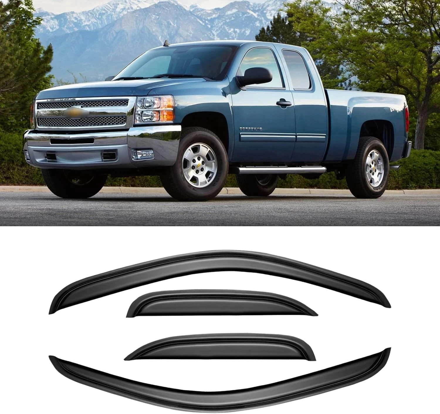 Window Rain Guards for 2007-2013 Chevy Silverado & GMC Sierra 1500 for Extended