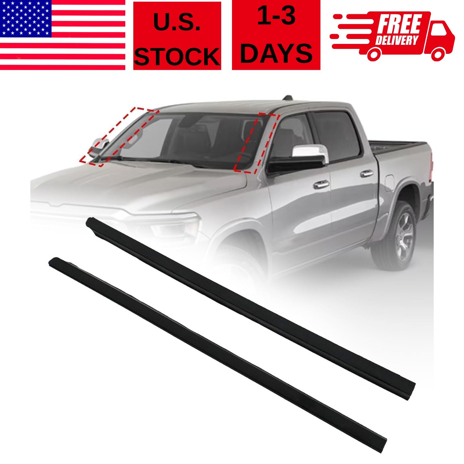 Front Right & Left Side Windshield Molding Compatible with Dodge Ram 1500 2009