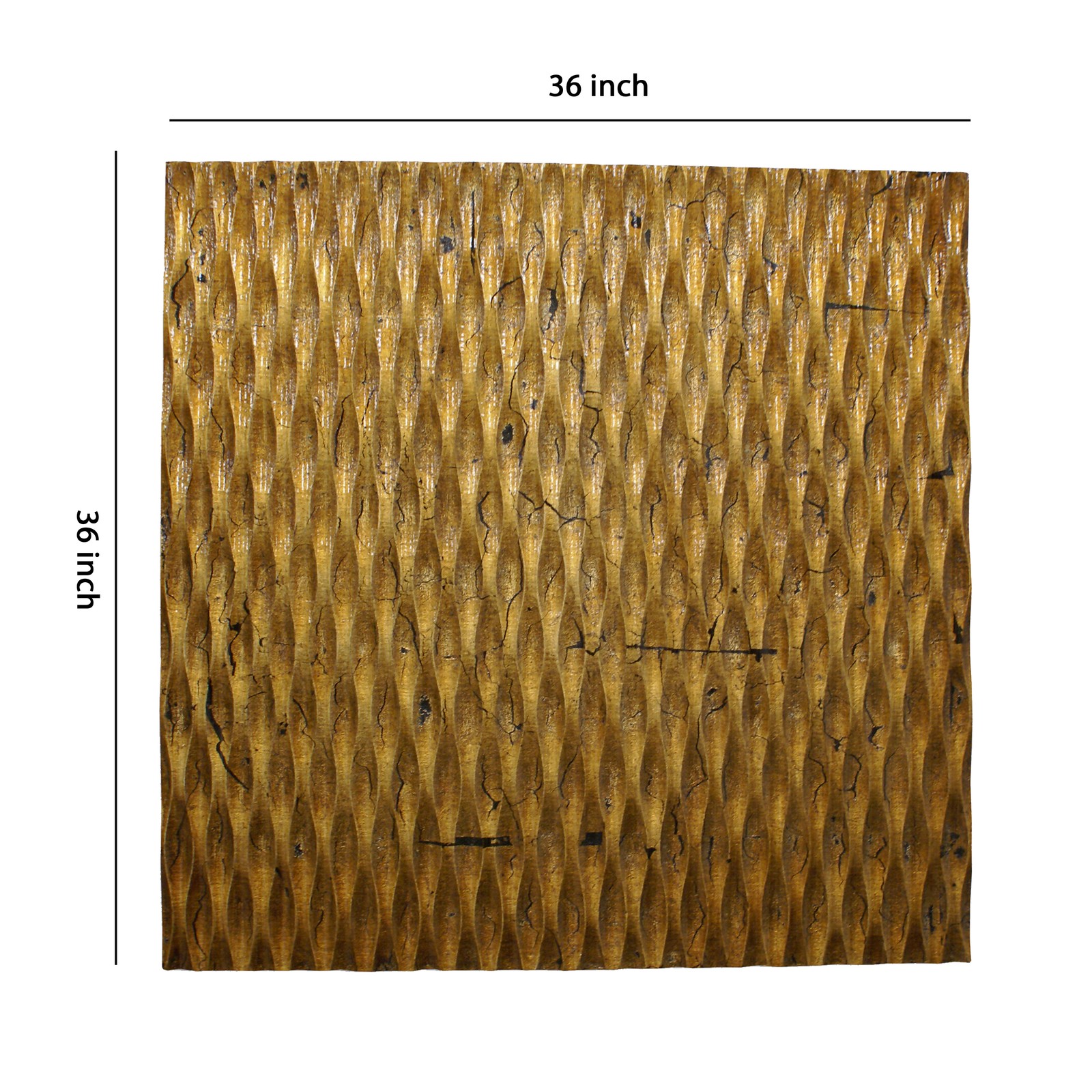 Benjara Modern Style Wooden Wall Decor with Patterned Carving- Large- Gold