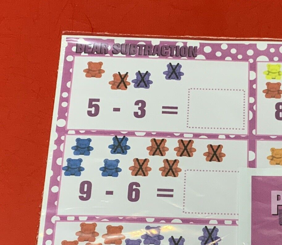 Bear Counter Subtraction – Set of 6 Learning Mats / Cards – Laminated Activity