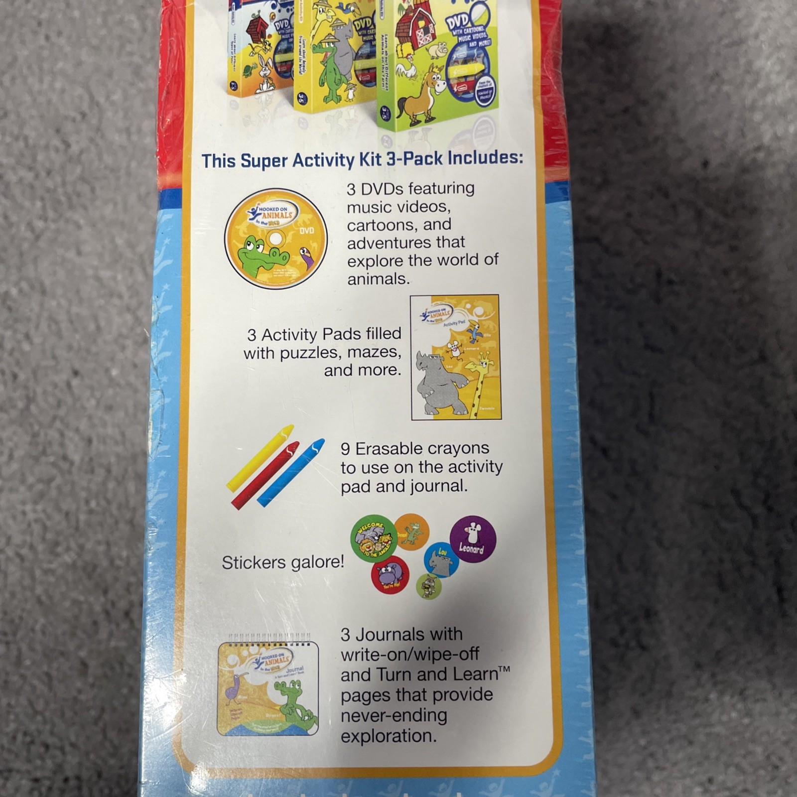 Hooked on Animals: Super Activity Kit 3-pack Ages 3-5 NEW DVDs Journals Stickers
