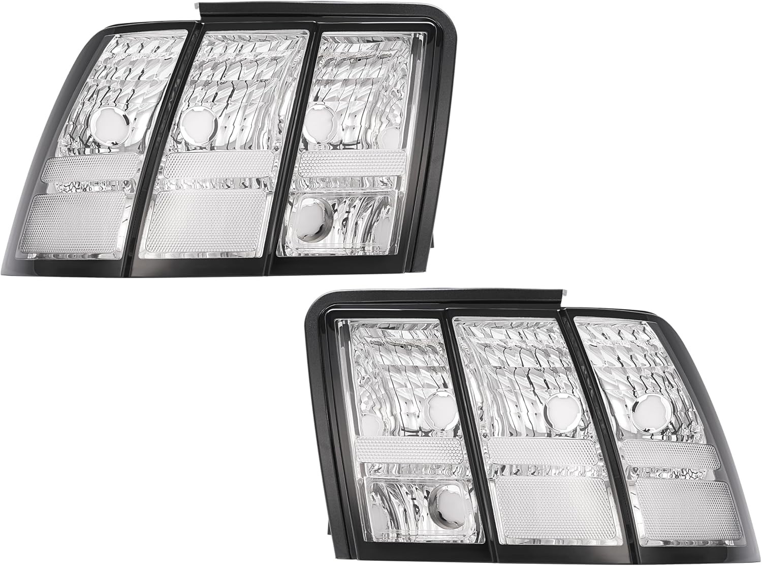 Tail Lights Ford Mustang 1999-2004 Clear Lens Chrome Housing Pair