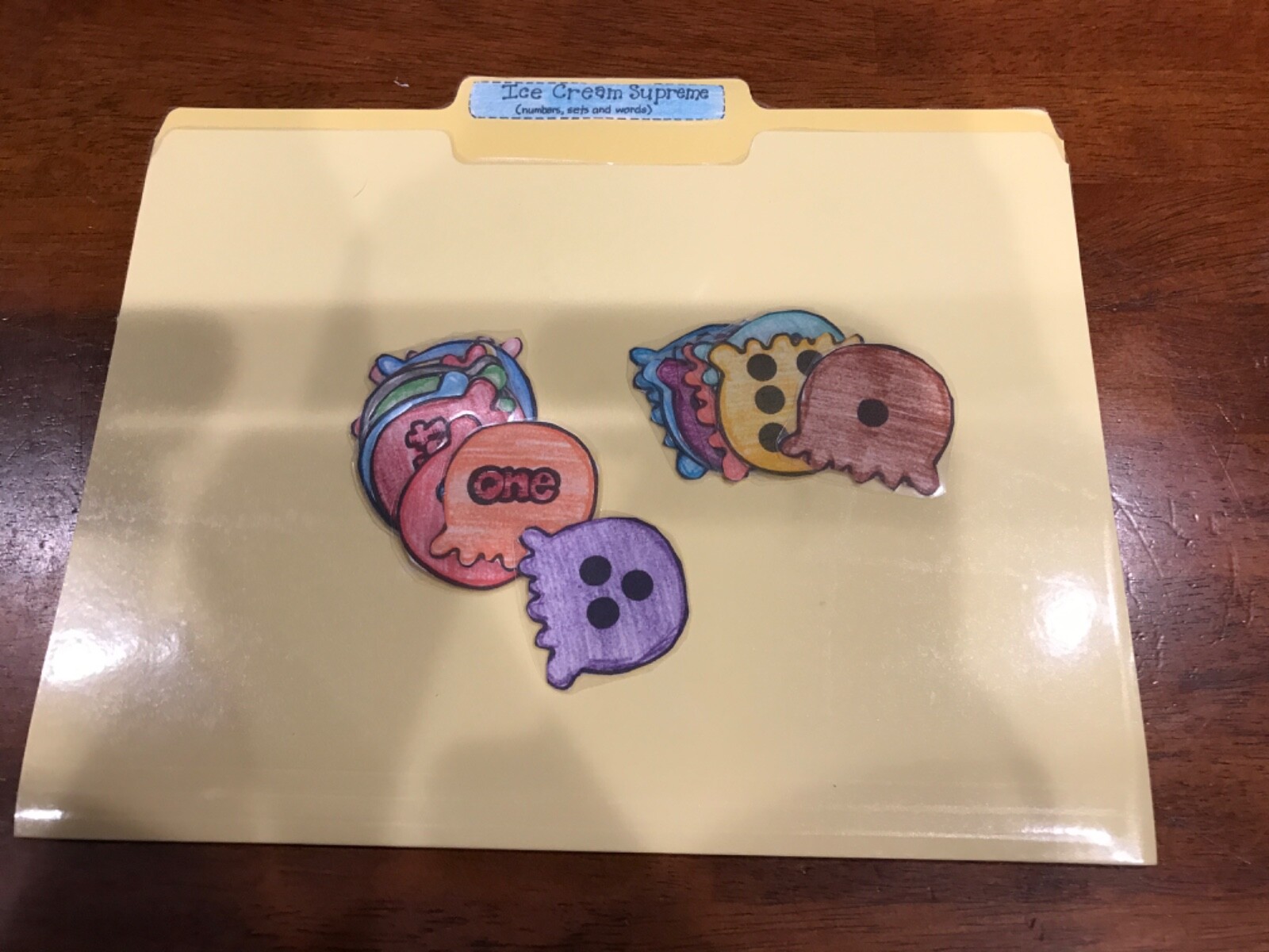 Ice Cream Supreme!! Number Sets words Grade K math file folder game teacher