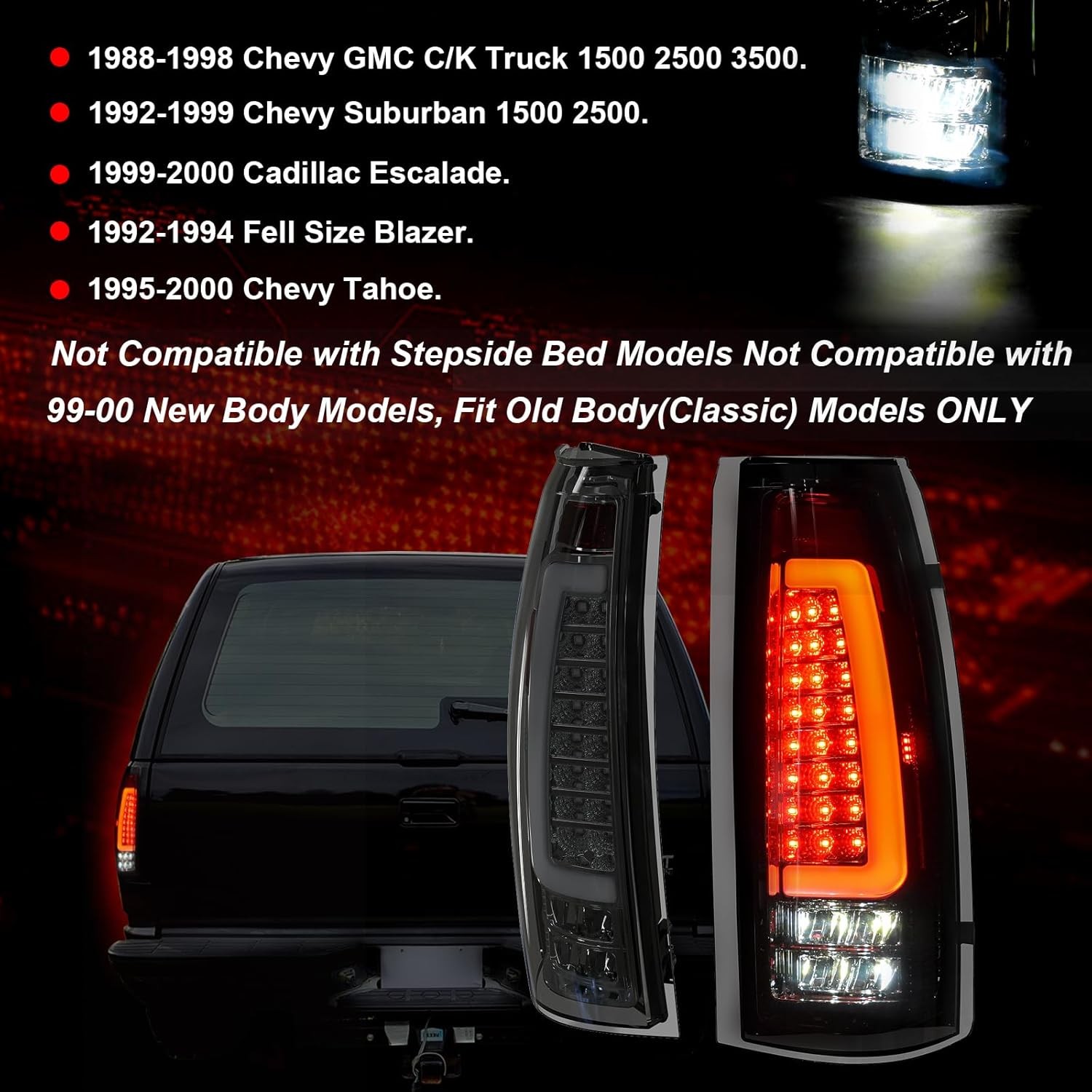 LED Tail Lights Chevy GMC 1988-1999 Smoked Pair