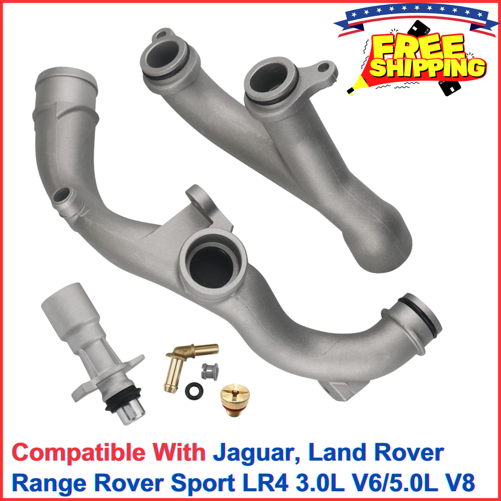 Upgraded Aluminum Coolant Outlet Pipes Kit Compatible With Jaguar, Land Rover