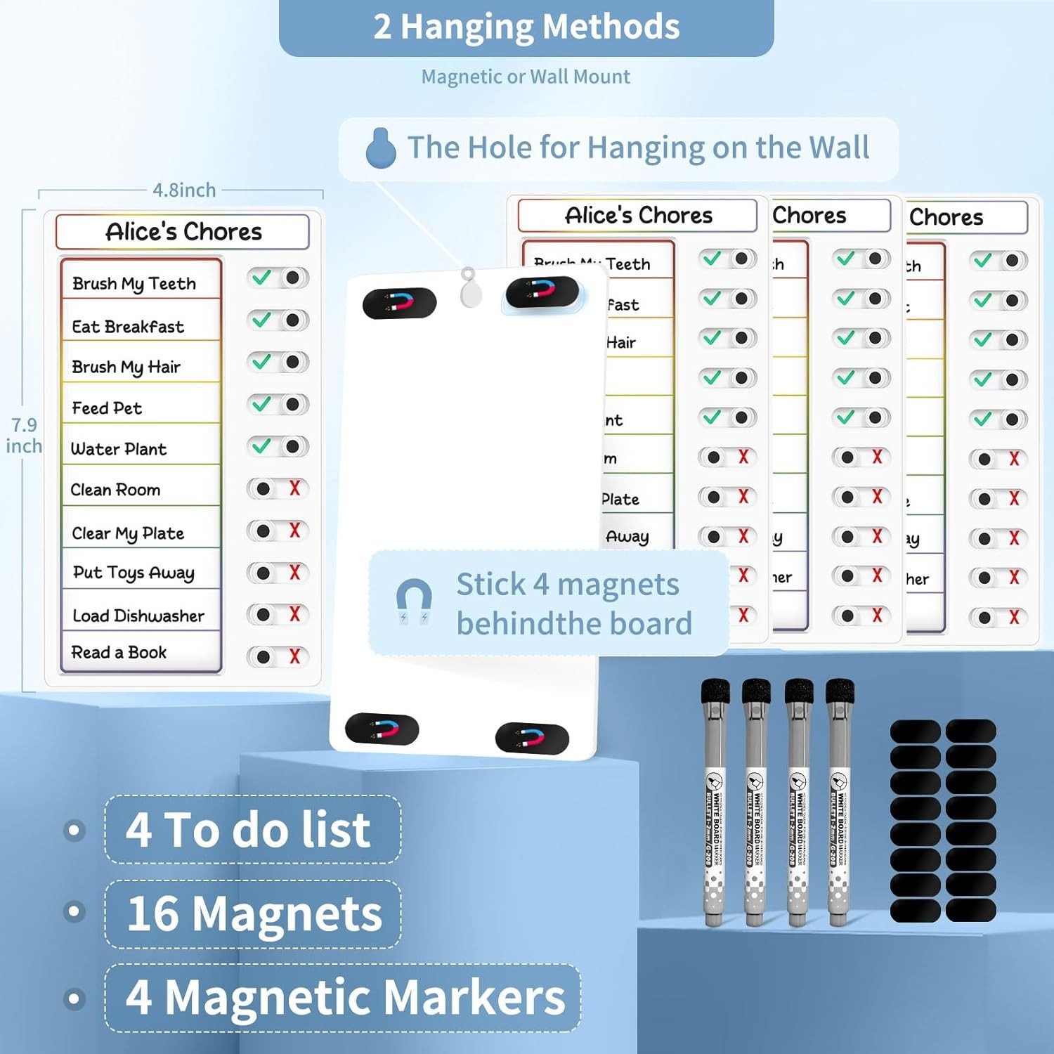 4-Pack Kids Routine Charts – Magnetic Dry Erase Chore Lists for ADHD Support