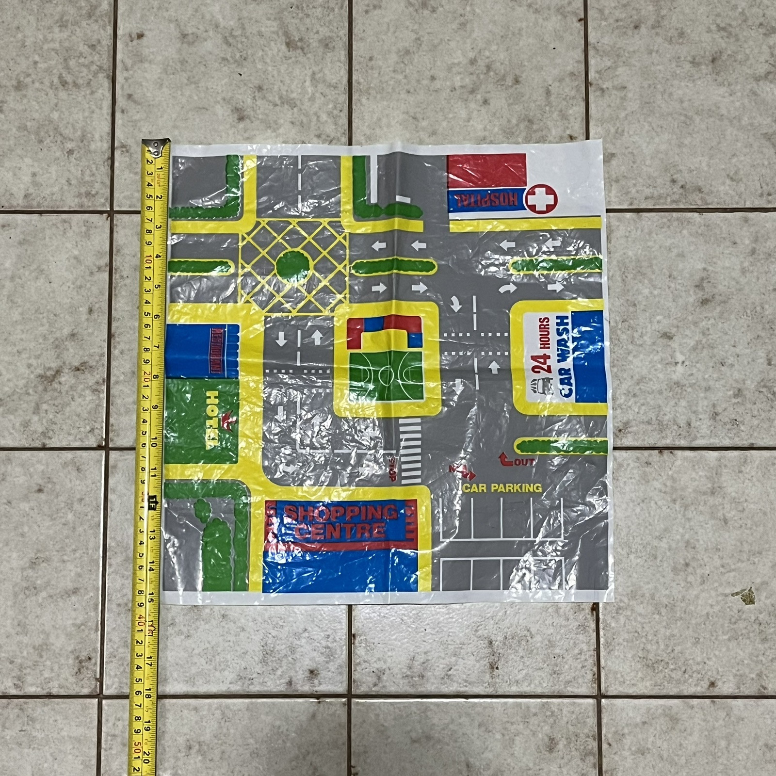 Vintage 80s Mini-Car Motor Mat Toy Play Mat Map City Plastic 15×15