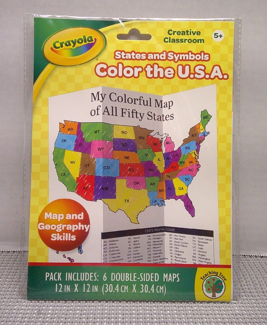 Crayola States & Symbols Color The USA Map 12″ x 12″ Classroom Geography Ages 5+