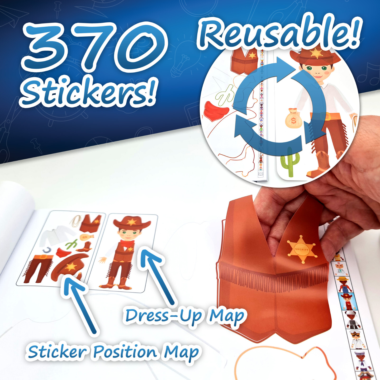 Large & Durable Reusable Sticker Book + 4 Large Dress Up Dolls (2 Boys/2 Girls)