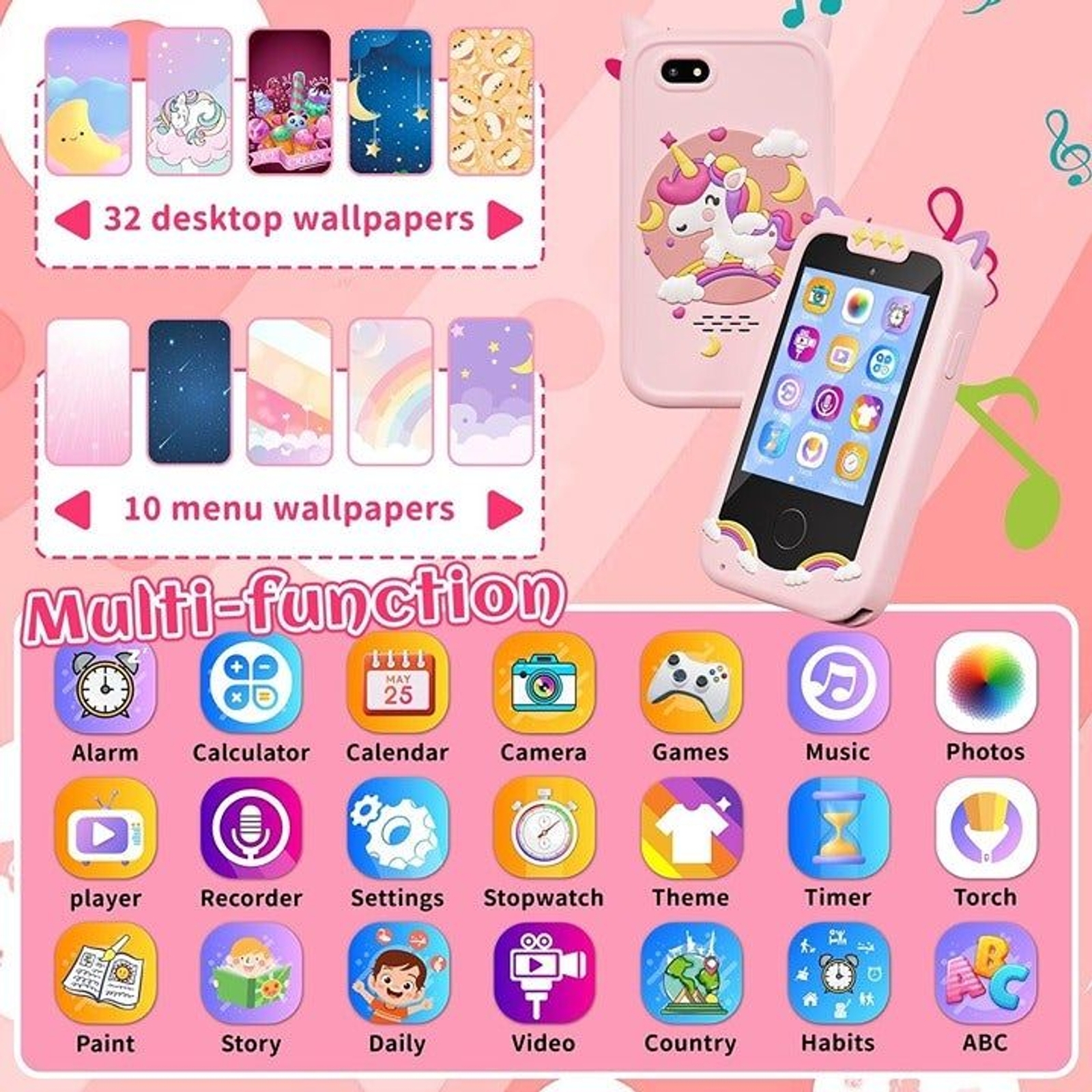 Kids Smart Phone for Girls, Unicorns Gifts for Girls Toys Cell Phone with Touchs