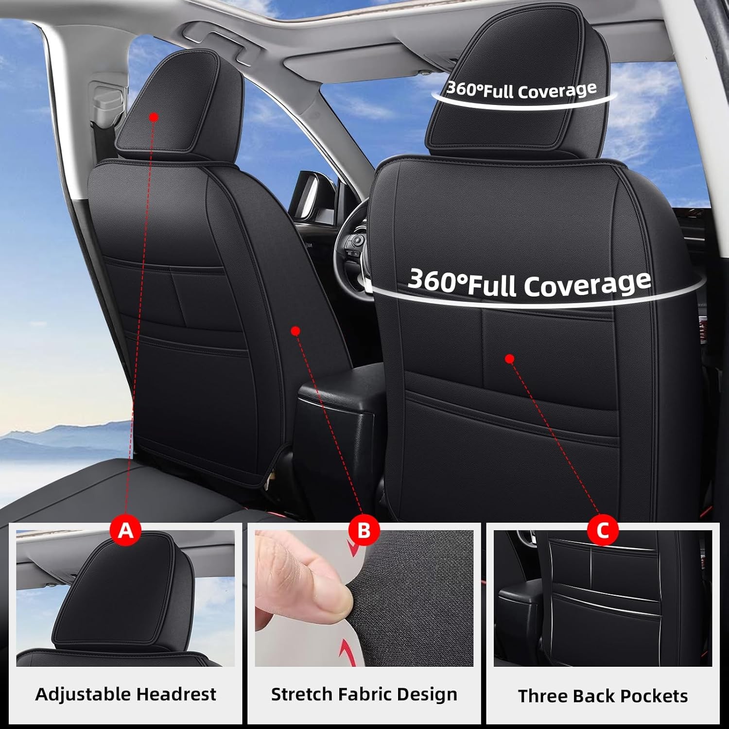 Full Set Seat Covers Custom Fit for Toyota RAV4 2007-2018 Leather Seat Cushion