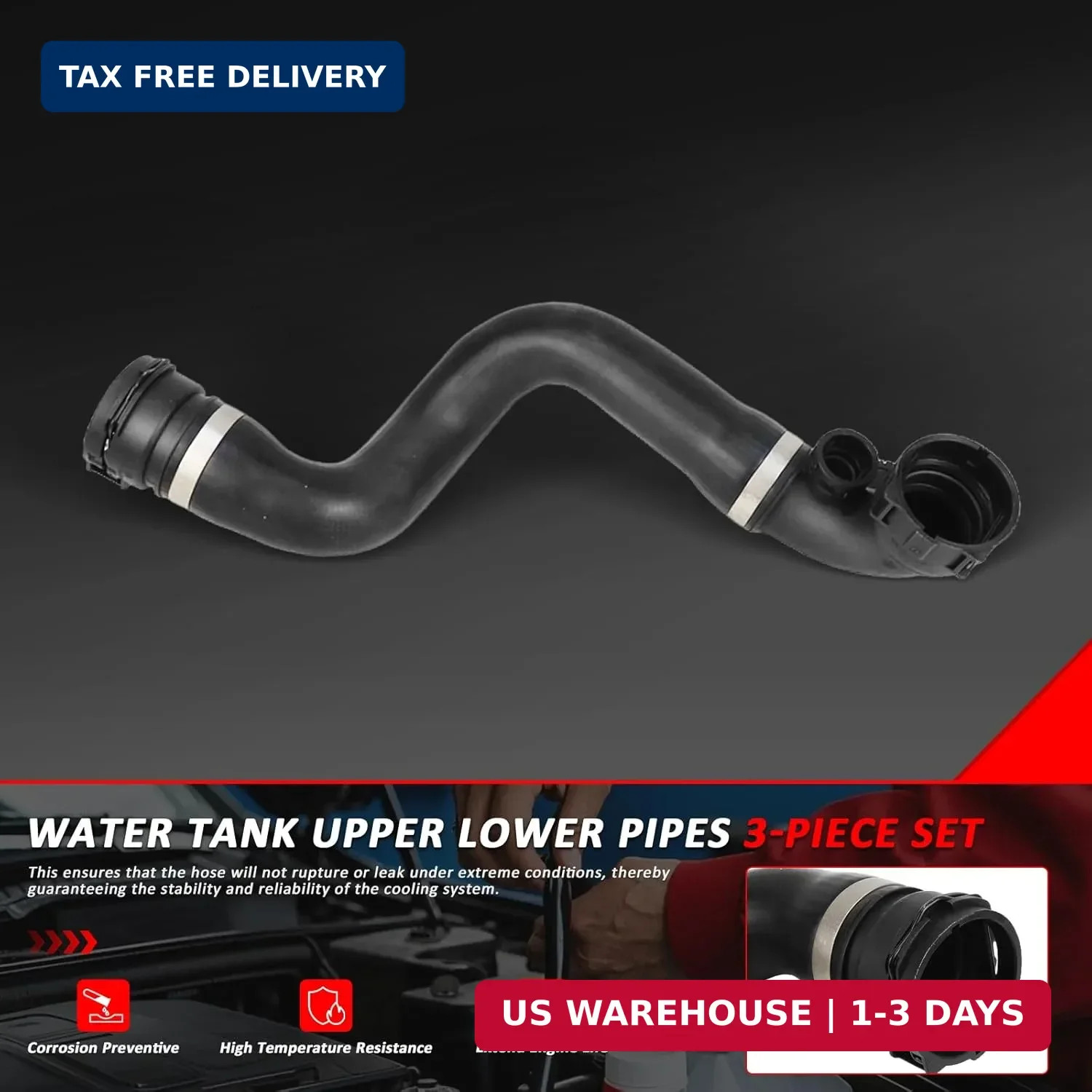 11537500733 Upper Radiator Coolant Hose Pipes 3-piece set Compatible with BMW X5