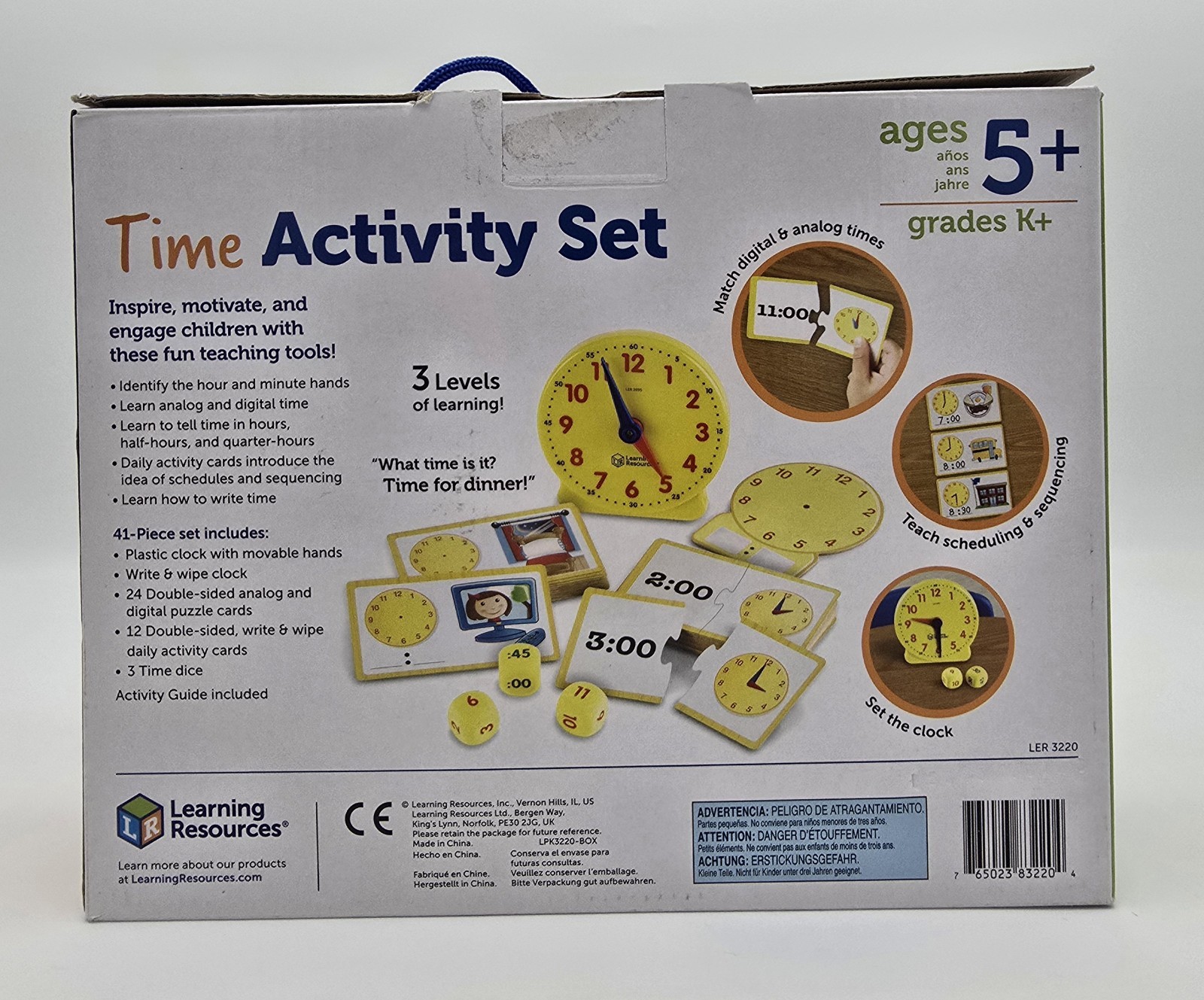 Learning Resources LER3220 Time Activity Set, Age 5+ Analog, K-2, Homeschool