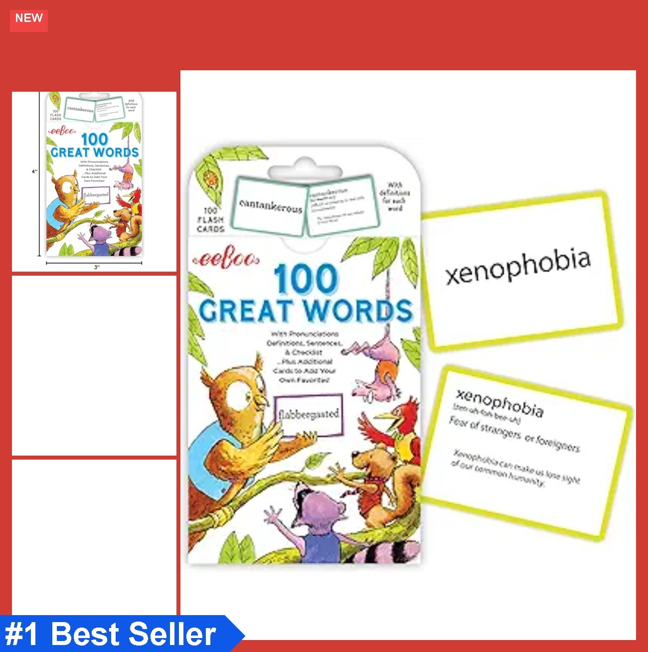 Educational Flash Cards 100 Words Vocabulary Builder Game for Kids Adults