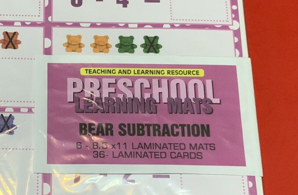 Bear Counter Subtraction – Set of 6 Learning Mats / Cards – Laminated Activity