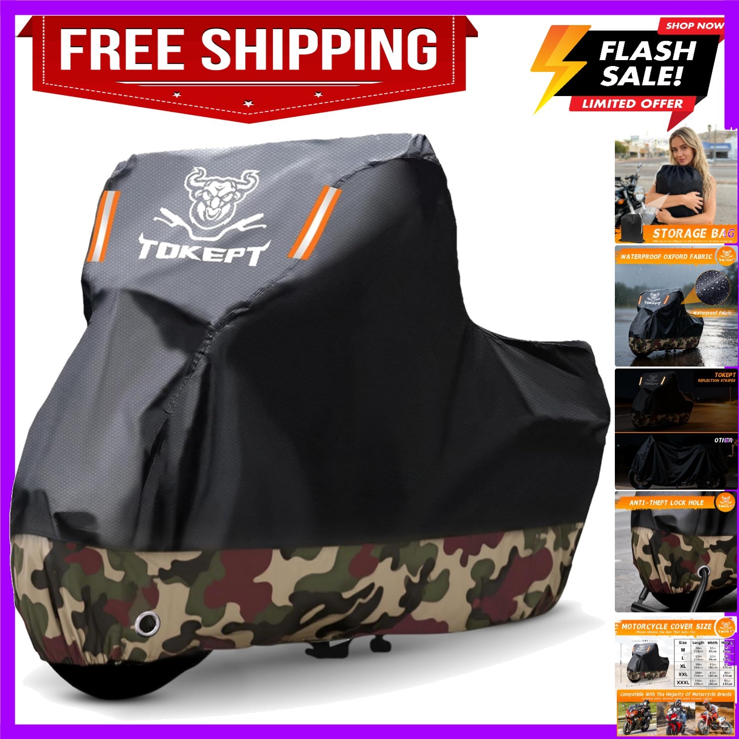 Motorcycle Cover Waterproof Outdoor All Season Weather Sun Rain Protection wi…