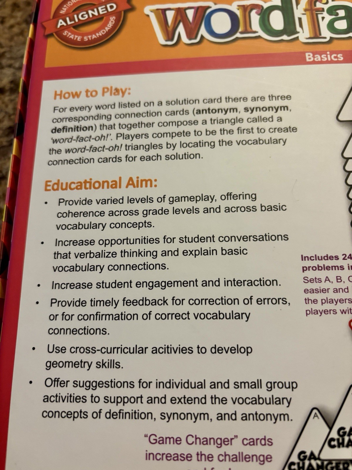 Learning Advantage Word Fact Oh! Antonyms Synonyms Definitions Grade 2+ Rare New