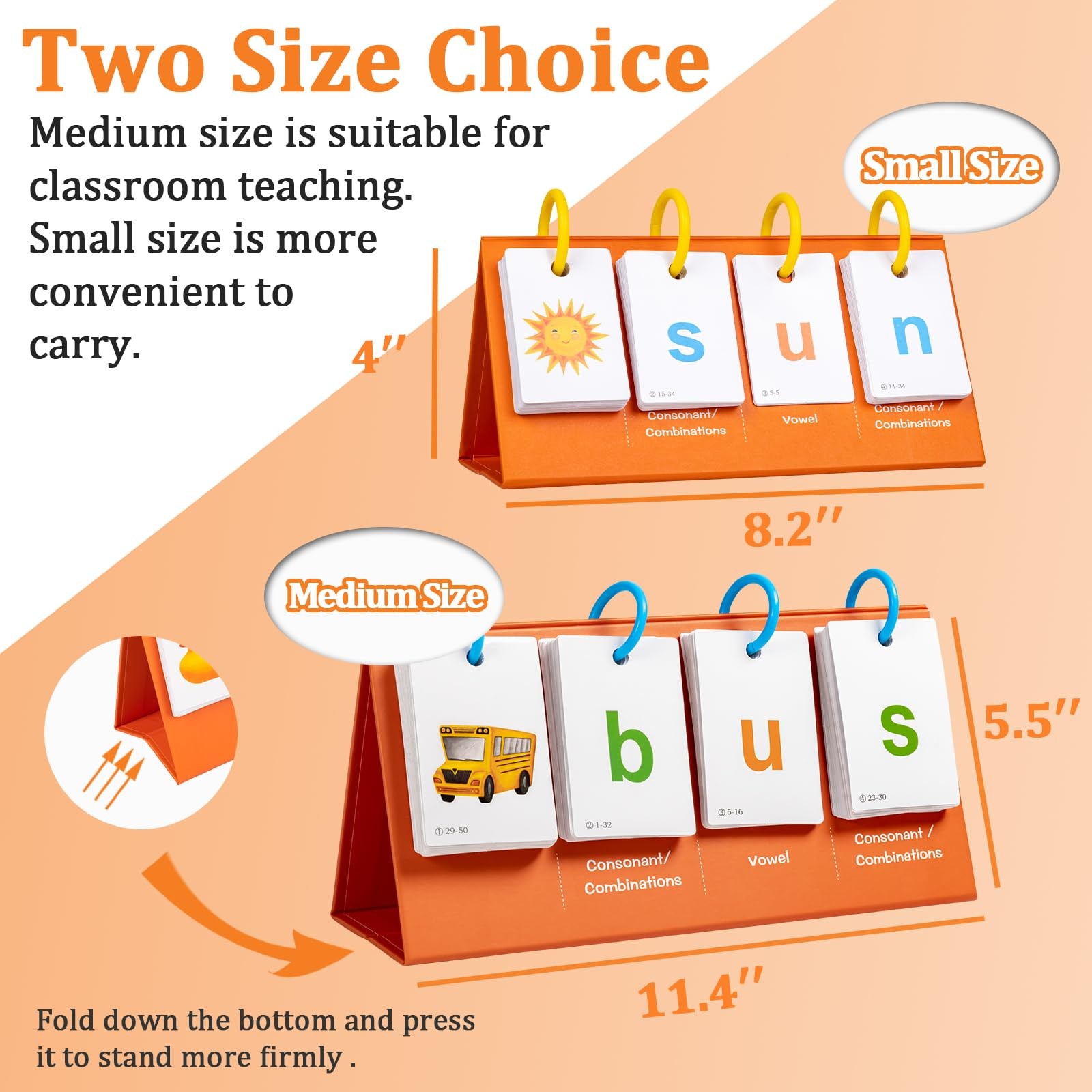 Alened Phonics Flash Cards for Kids 3-8, Sight Words 4″×8.2″, Orange