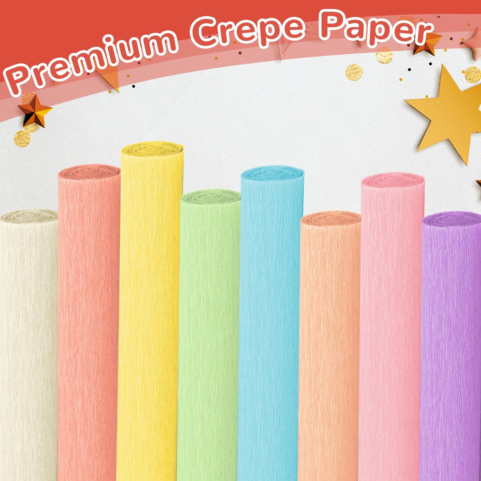 Crepe Paper Streamers 8 Rolls, 10 x 98Inch 8 Pastel Colors