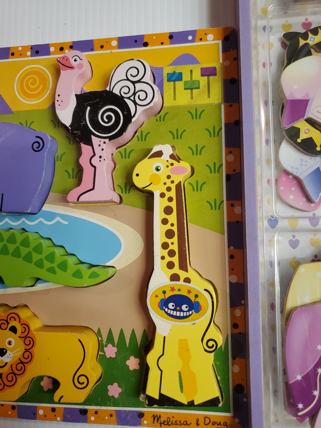 Mellisa & Doug Chunky Wood Safari Puzzle & Crowns & Gowns Magnetic Dress-up Doll