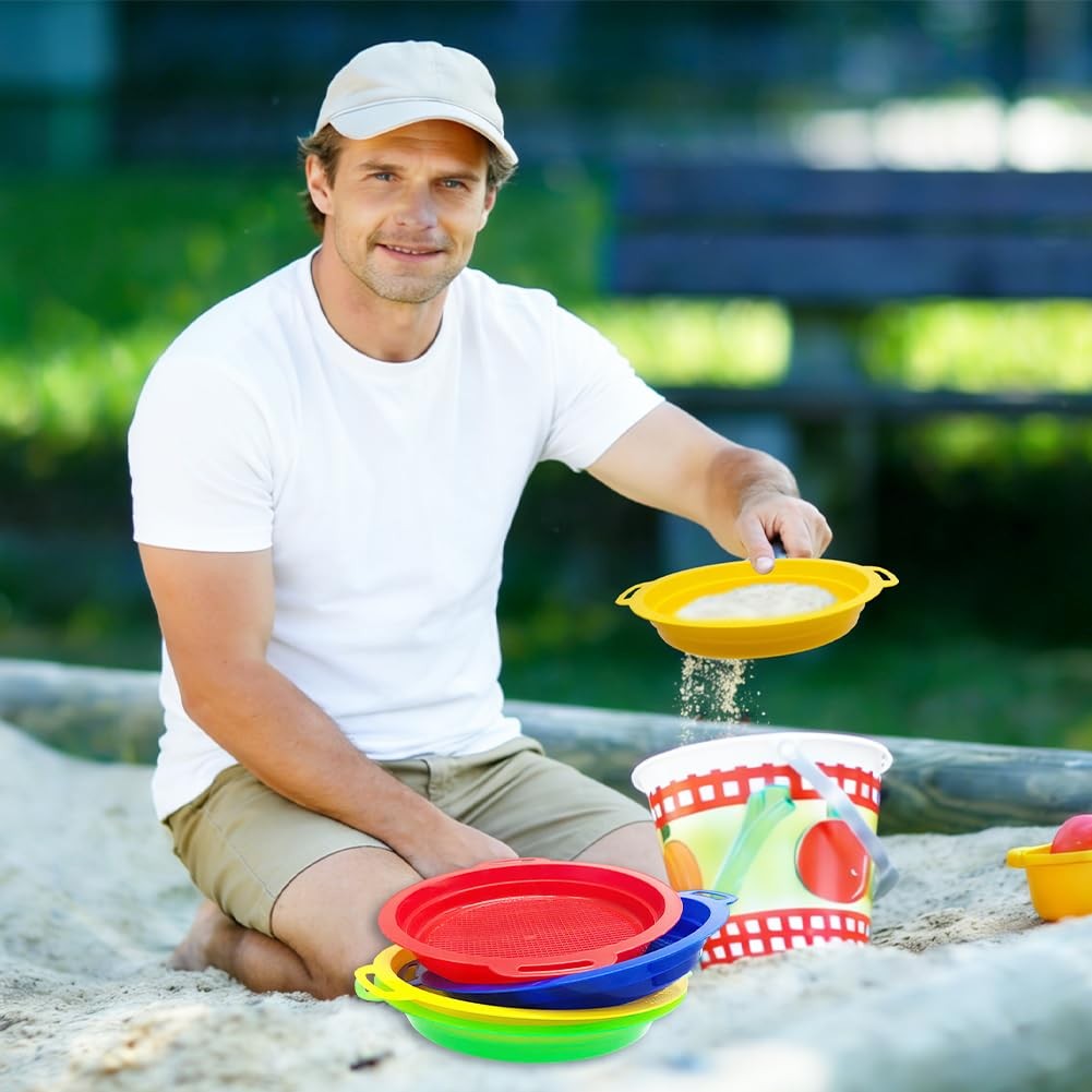 OJYUDD 4 Pack Sand Sifter Sieves for Adults, Plastic Small, Multi – Colored