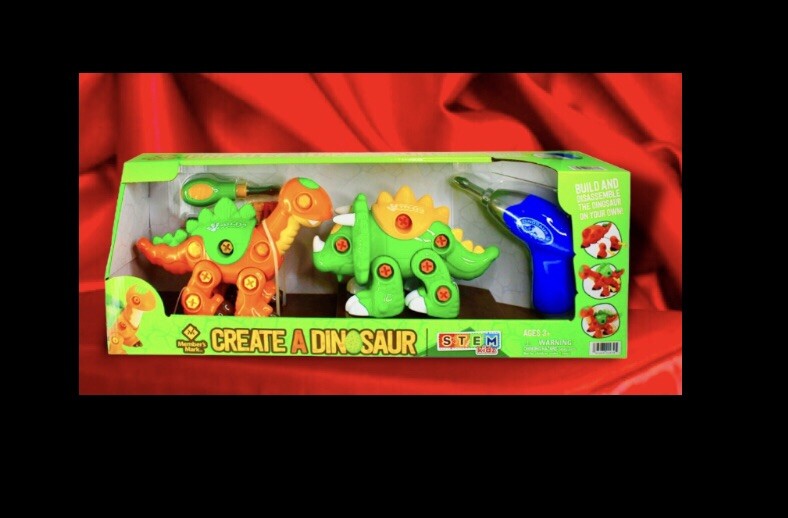 61pc STEM Create A Dinosaur,w Power Drill:Long Neck,triceratops,DIS’/ASSEMBLE