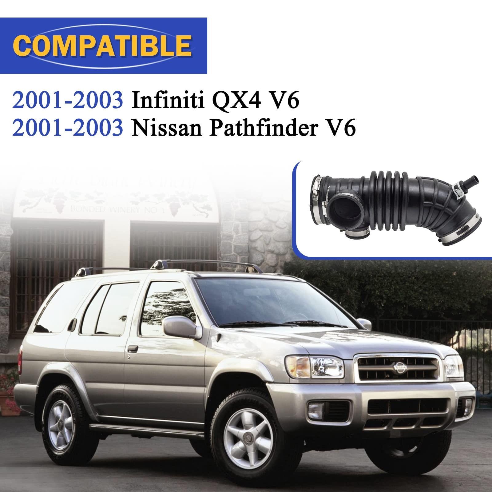 Air Cleaner Intake Hose For 01-03 Infiniti QX4/Nissan Pathfinder 3.5L, Black