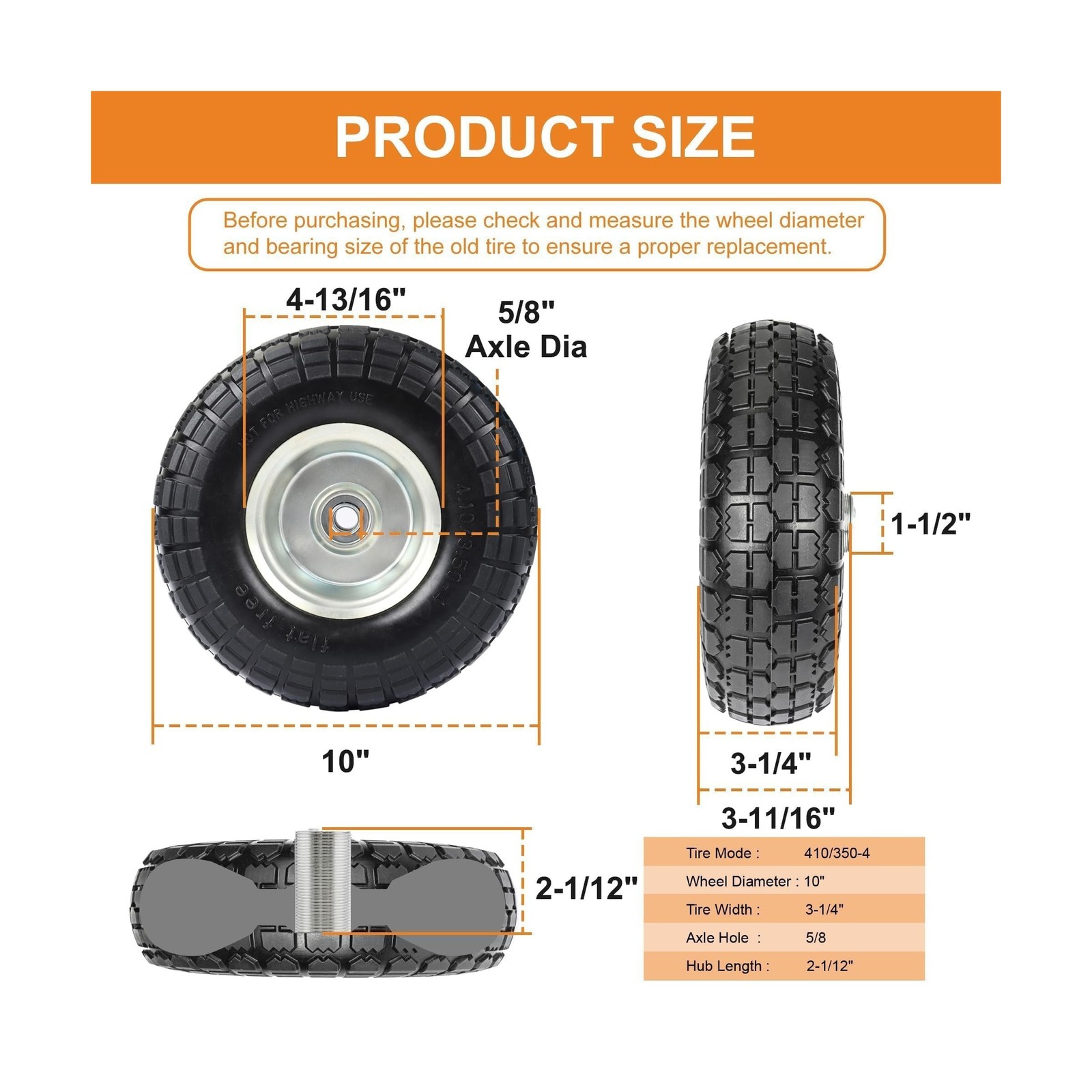 4.10/3.50-4 Tire and Dolly Wheel Flat Free – Solid Rubber Hand … USA FAST SHIP