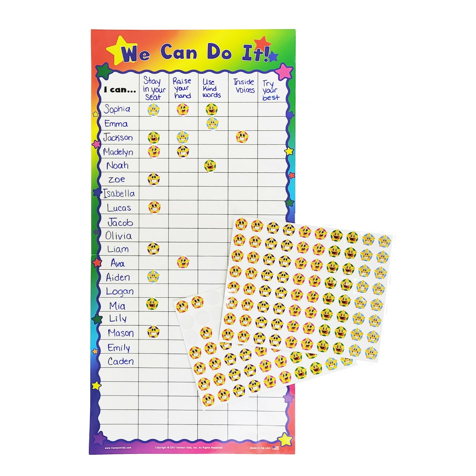 We Can Do It! Customizable Dry Erase Incentive Chart with Cling Stars! Kenson