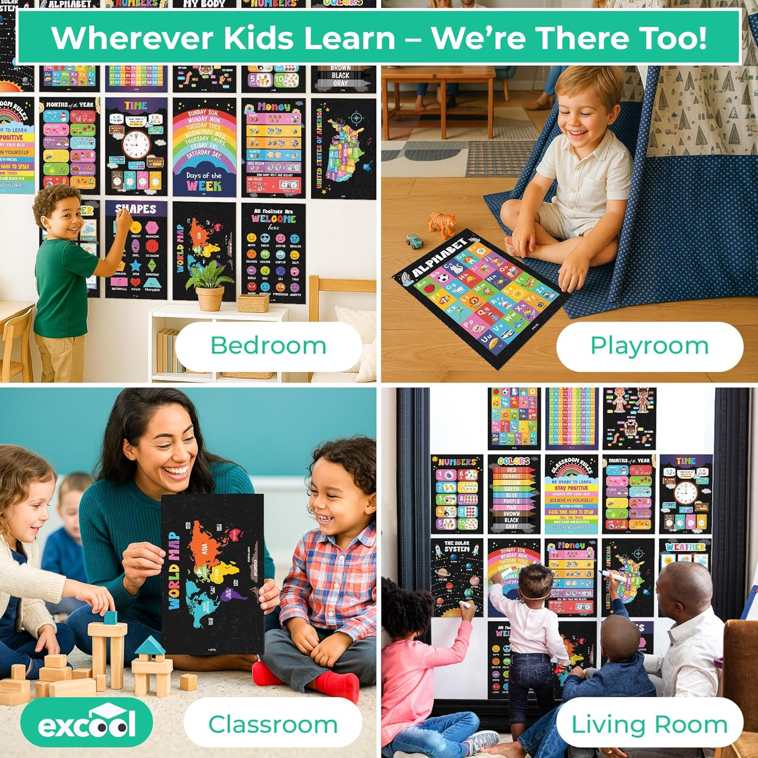 16 Chalkboard Educational Posters for Toddlers 1-3, Toddler Learning Posters for
