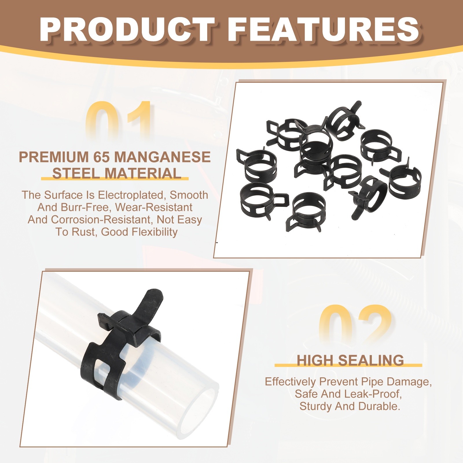 32 Pcs Spring Band Hose Clamps for 8.6-9.5mm OD 0.3″(8mm) ID Black