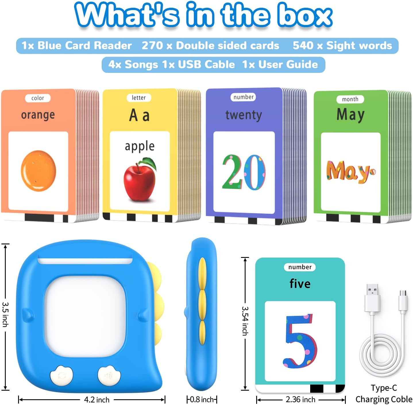 Kidzdo 520 Abcs Talking Flash Cards, Easter Stuff Birthday Gifts for 2 3 4 5 6 Y