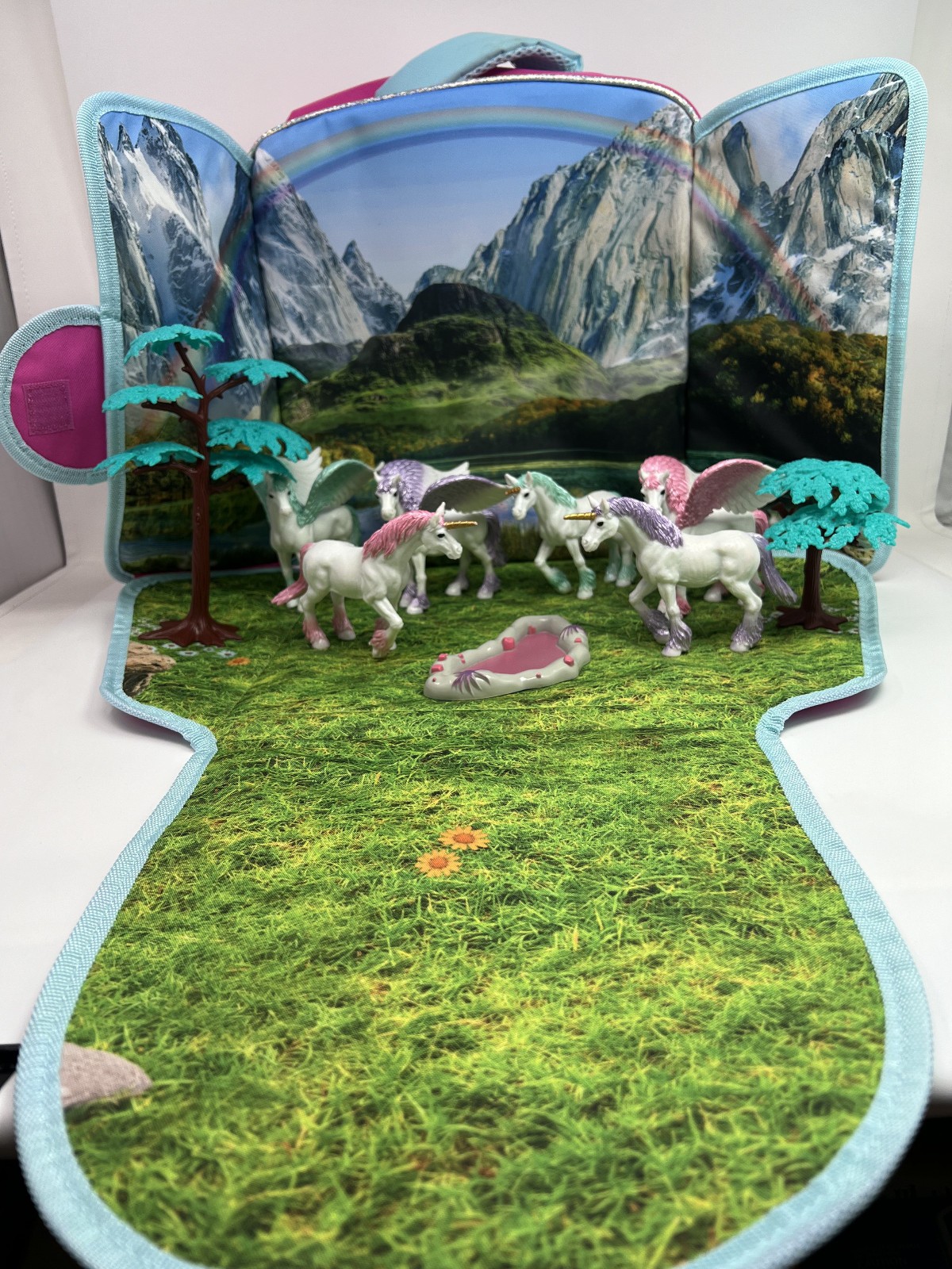 Lakeshore Fantasy Adventure Backpack Fold Out Scene 6 Unicorn Figures Travel Set