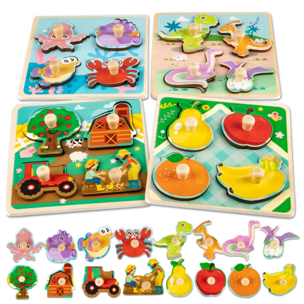 Wooden Peg Puzzles for Toddlers Preschool Educational Board Fine Motor Skill