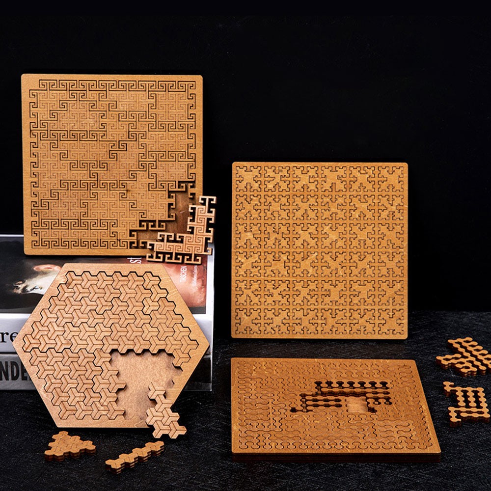 Fractal Tray Puzzles, Hard Difficult Wooden Jigsaw Puzzle for Adults, Portable E