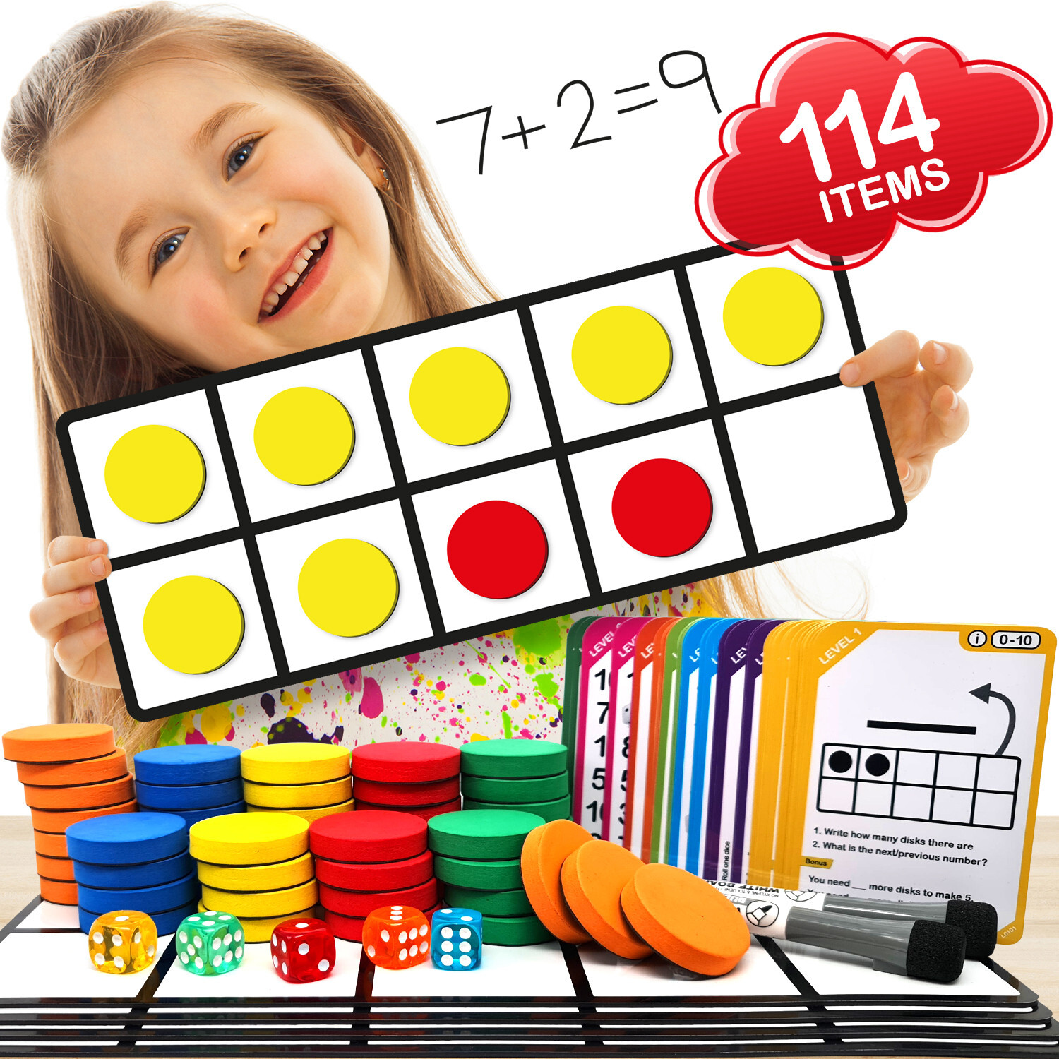 Magnetic Ten Frame Set: 4 Durable Ten-Frames + 50 Colorful Counters