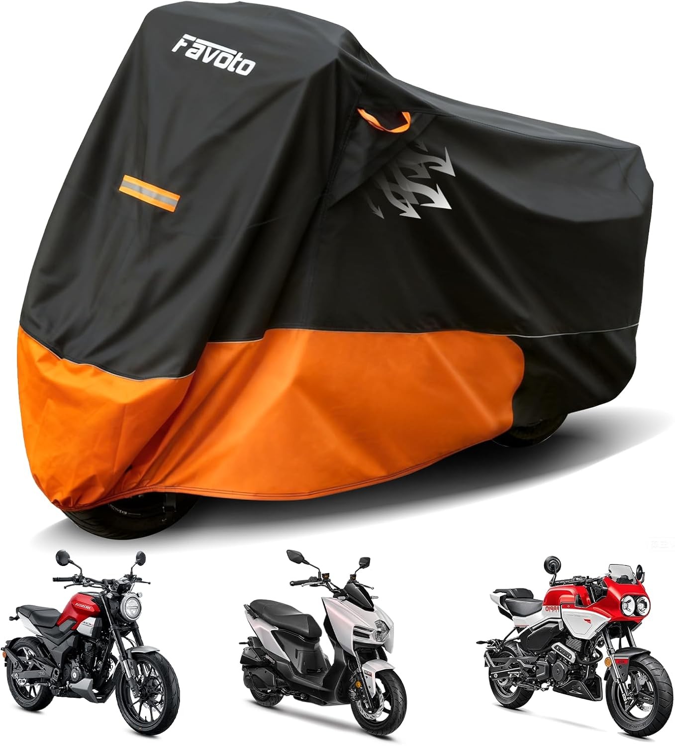 Favoto Motorcycle Cover Waterproof Outdoor – Fits up to 96.5″ Motorbikes 420D Ox