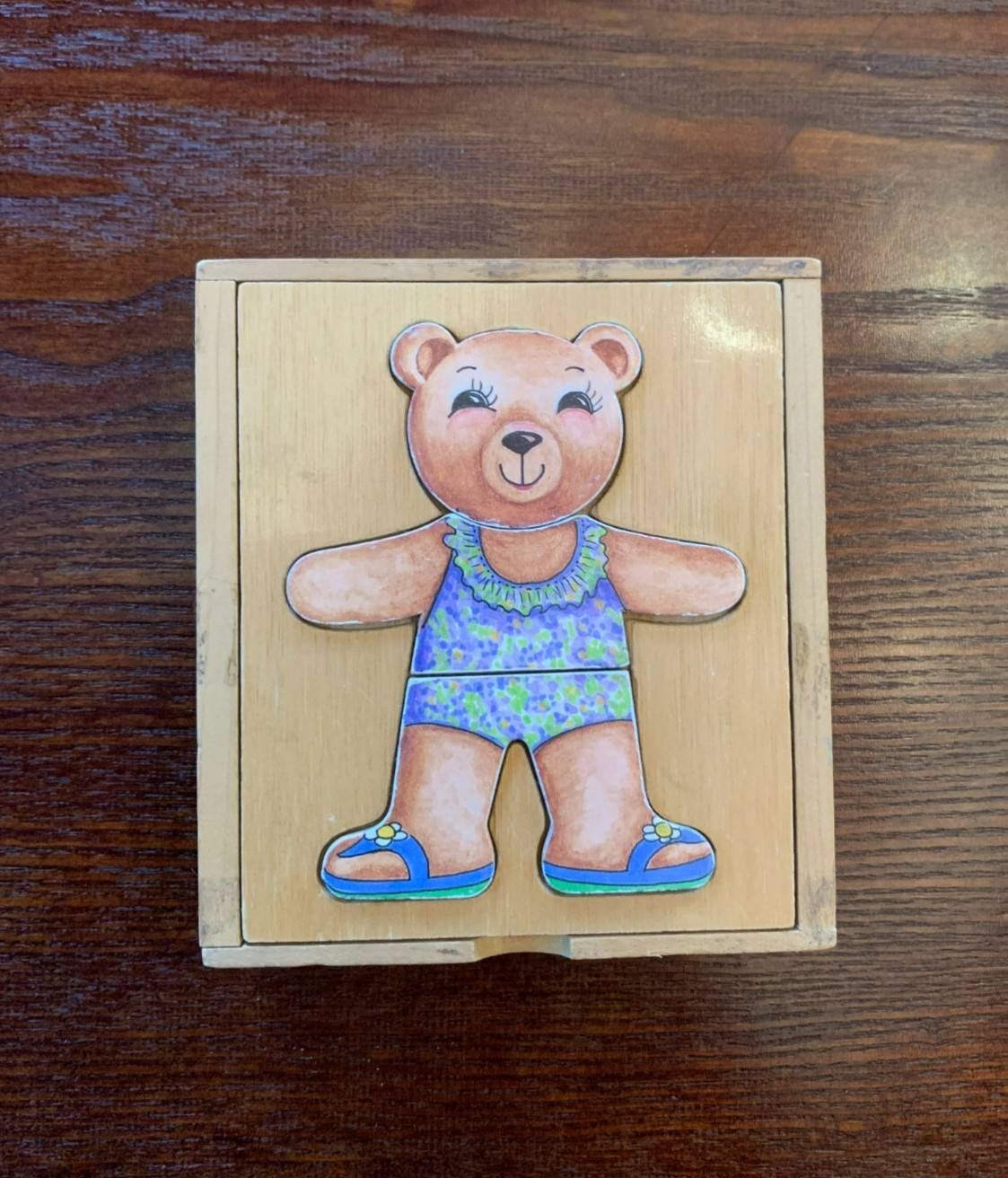 Vintage 2002 Schylling EMMA Moody Wooden Bear Educational Emotions Puzzle 18 Pcs