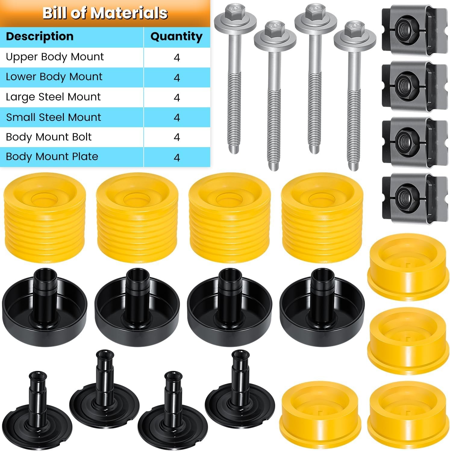 924-066 Body Mount Bushing Kit for Ford F250 F350 Yellow
