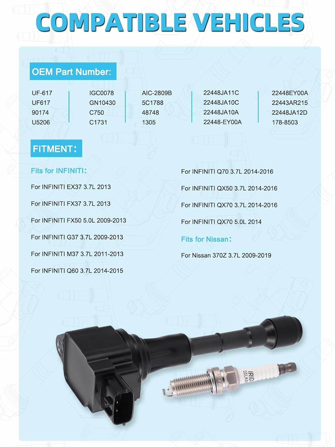 UF617 Ignition Coil Pack Spark Plug (3.7L) 6 PCS For INFINITI EX37 FX37