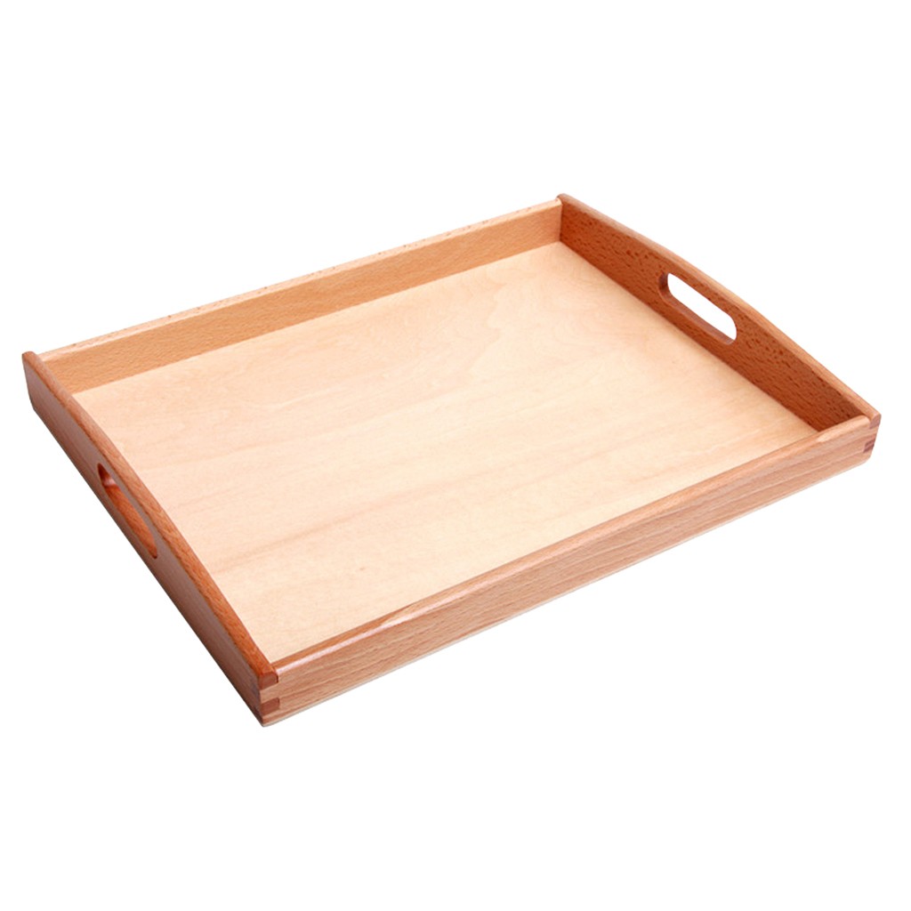 Wooden Medium Montessori Rectangle Tray Cubes Beads Toys