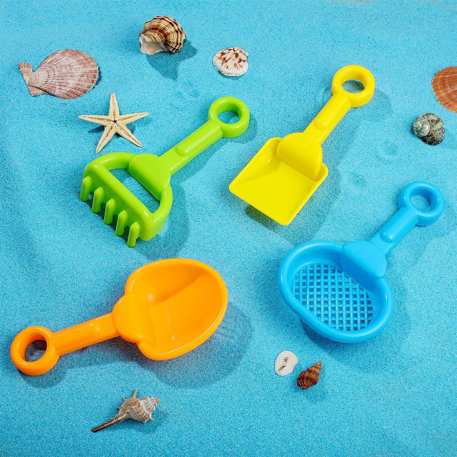 Skylety 8 Pieces Sand Shovels Colorful Plastic Rake Winter Beach Small
