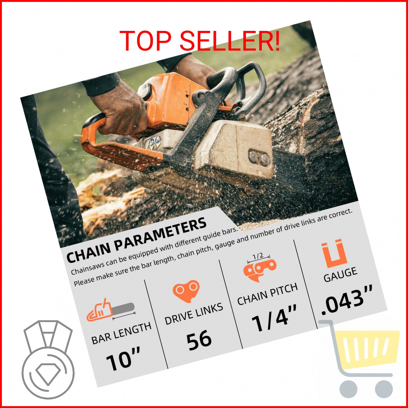 5 Pack 10 Inch Pole Saw Chain Fit Stihl 1/4″ Pitch .043″ Gauge 56 Drive Links 10