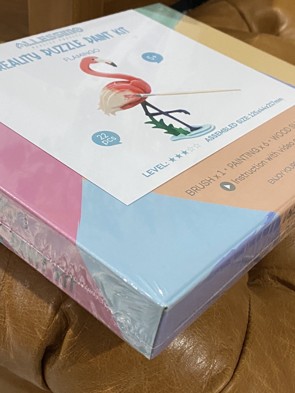 Allessimo Create & Paint Wooden 3D Pink Flamingo Level 3 Reality Puzzles 22pcs
