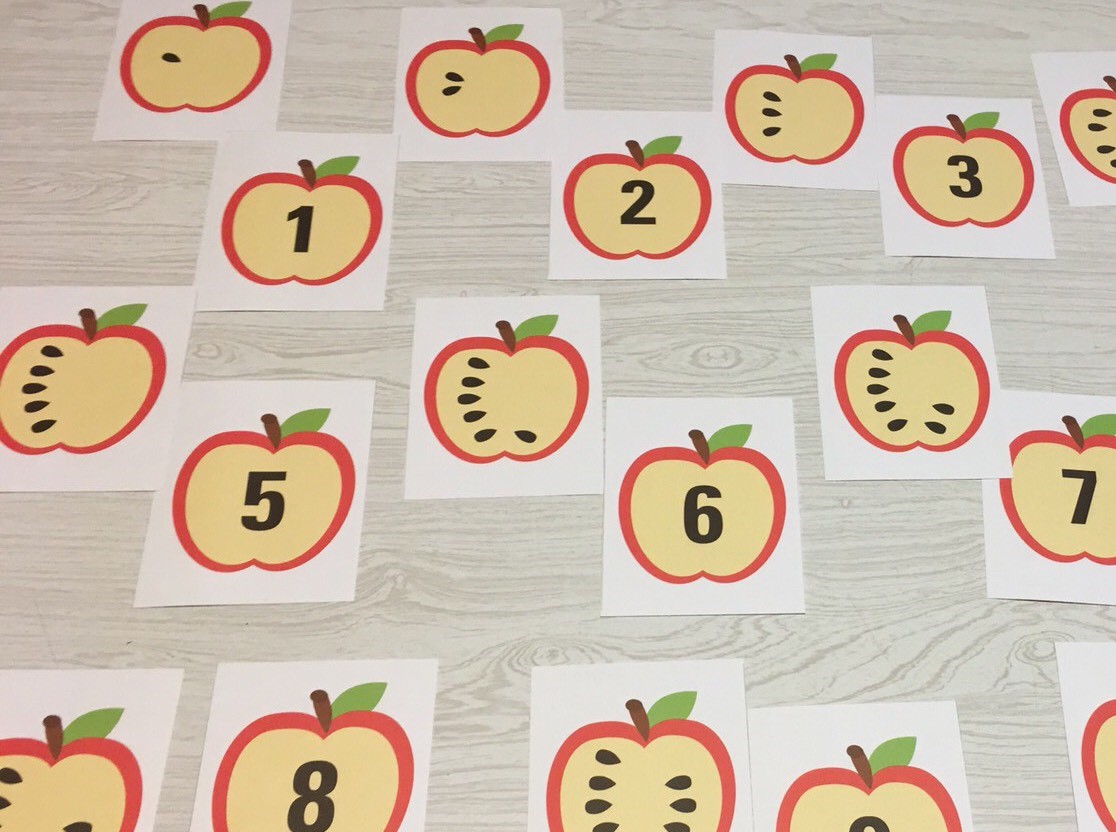 NEW – Apple Seed Number Match Card Set / Counting 1-10 / 20 Laminated cards